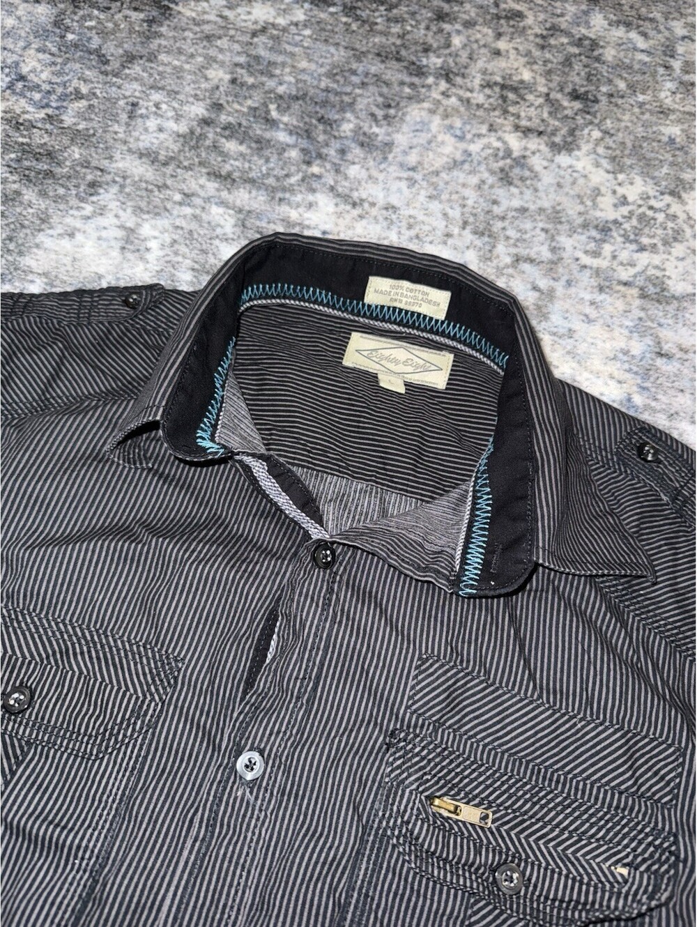 Eighty Eight Mens Black Striped Long Sleeve Button Up Shirt Western Cotton Large